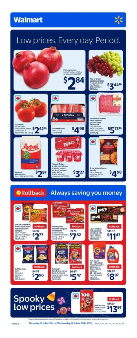 Walmart Flyer October 23 to October 29, 2025 (West) Walmart West Flyer for October 23, 2025 – Week 43 – featuring weekly grocery deals, pharmacy savings, electronics discounts, and home essentials across Western Canada.