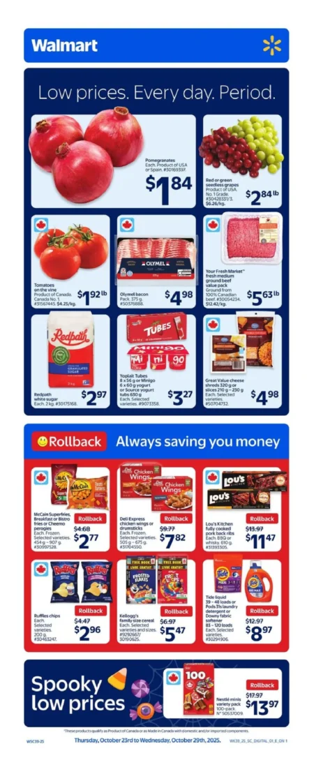 Walmart Flyer October 23 to October 29, 2025 (Quebec ) Walmart QC Flyer Week 43 October 23, 2025 featuring weekly grocery deals, pharmacy savings, electronics discounts, and home essentials across Ontario and Quebec, Canada.